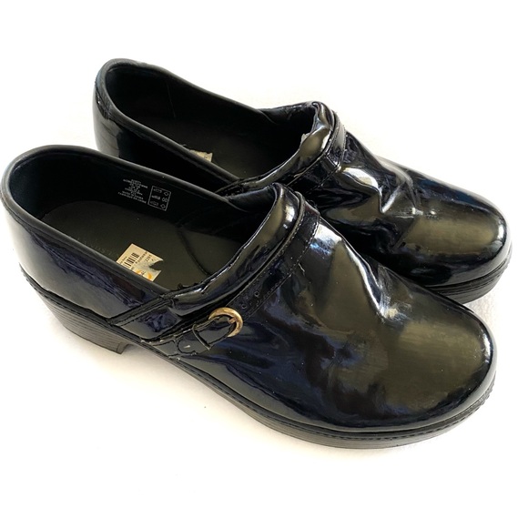 Lands End Women's Black Patent Leather Chunky Clogs Shoes Size 11 D - Y2K - Picture 3 of 13